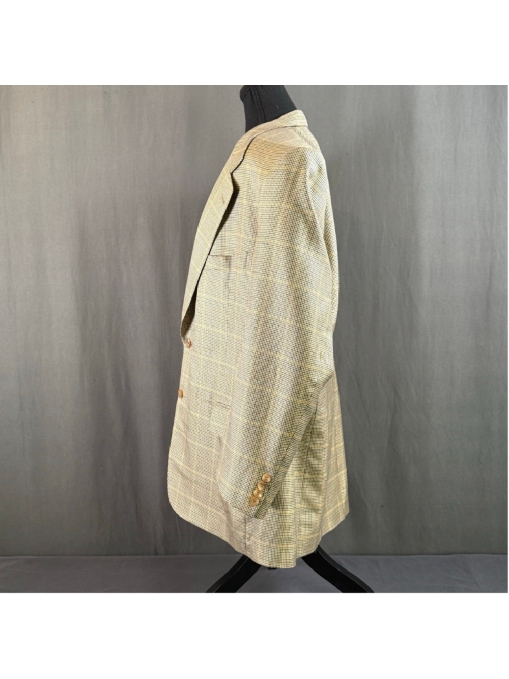 Holt Renfrew Samuelsohn Blazer Men 48R Silk Wool Micro Check Quiet Luxury Beige - Picture 3 of 16